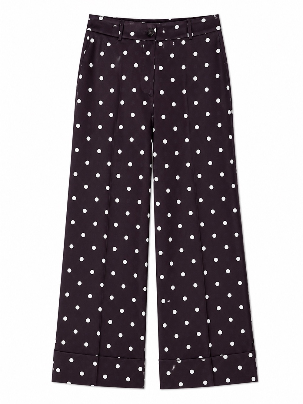 Wide-Leg Polka Dot Pants Brown & White Size Large